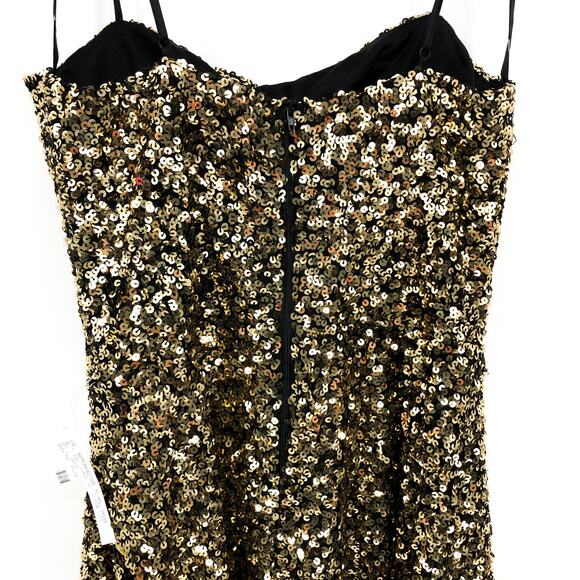 B.DARLIN Juniors Sequined A-Line Mini Dress 9/10 Black Gold Sleeveless NWT - Picture 6 of 9